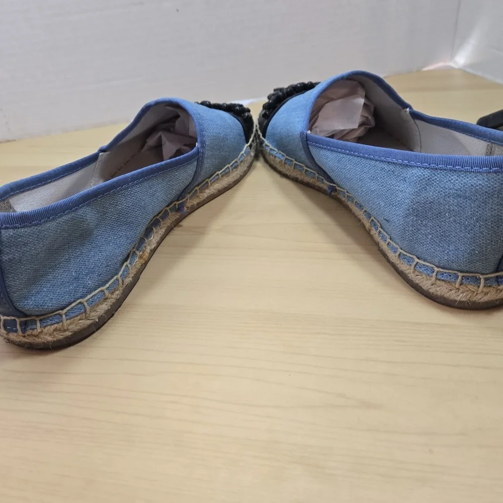 Circus by Sam Edelman Blue Espadrille Flats Black Beaded Toe Women's Size 8